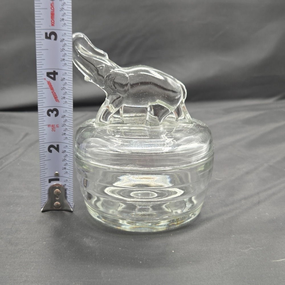 Vintage Jeanette Glass Elephant Powder Jar Trinket Candy Dish 5" Tall MCM Vanity - Picture 8 of 9
